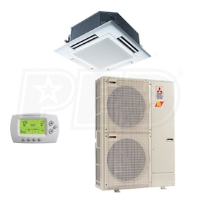 View Mitsubishi - 30k BTU Cooling + Heating - P-Series H2i Ceiling Cassette Air Conditioning System - 15.6 SEER