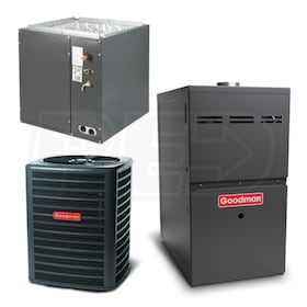 View Goodman Standard Efficiency - 2 Ton Cooling - 60,000 BTU/Hr Heating - Air Conditioner & Furnace Package - 13 SEER - 80% AFUE - Upflow