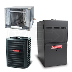 View Goodman Standard Efficiency - 2 Ton Cooling - 60,000 BTU Heating - Air Conditioner & Furnace Package - 13 SEER - 80% AFUE - Horiz.