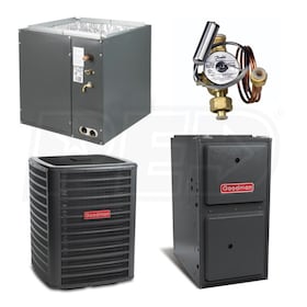 View Goodman High Efficiency - 2 Ton Cooling - 60,000 BTU/Hr Heating - Air Conditioner & Furnace Package - 16 SEER - 96% AFUE - Upflow