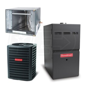 View Goodman Standard Efficiency - 2.5 Ton Cooling - 80,000 BTU Heating - Air Conditioner & Furnace Package - 13 SEER - 80% AFUE - Horiz.