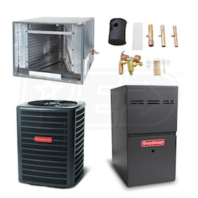 View Goodman Standard Efficiency - 5 Ton Cooling - 140,000 BTU Heating - Air Conditioner & Furnace Package - 13 SEER - 80% AFUE - Horiz.