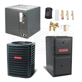 View Goodman High Efficiency - 5 Ton Cooling - 120,000 BTU/Hr Heating - Air Conditioner & Furnace Package - 16 SEER - 96% AFUE - Upflow