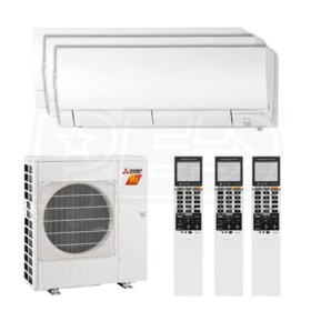 View Mitsubishi Wall Mounted 3-Zone H2i System - 24,000 BTU Outdoor - 9k + 9k + 9k Indoor - 19.0 SEER