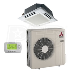 View Mitsubishi - 12k BTU Cooling + Heating - M-Series Ceiling Cassette Air Conditioning System - 15.4 SEER